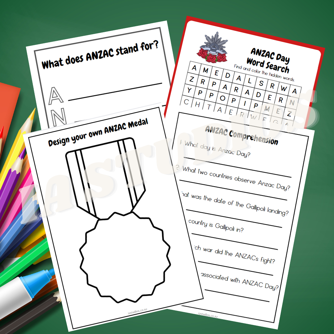 ANZAC Da y Resource Workbook work sheets - Digital Download - Ia Studios