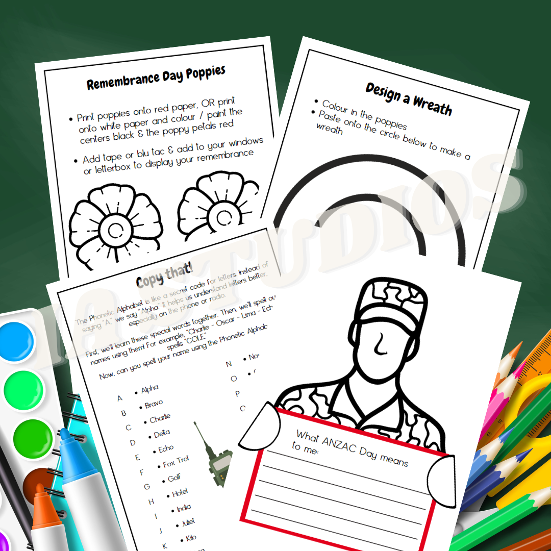 ANZAC Da y Resource Workbook work sheets - Digital Download - Ia Studios