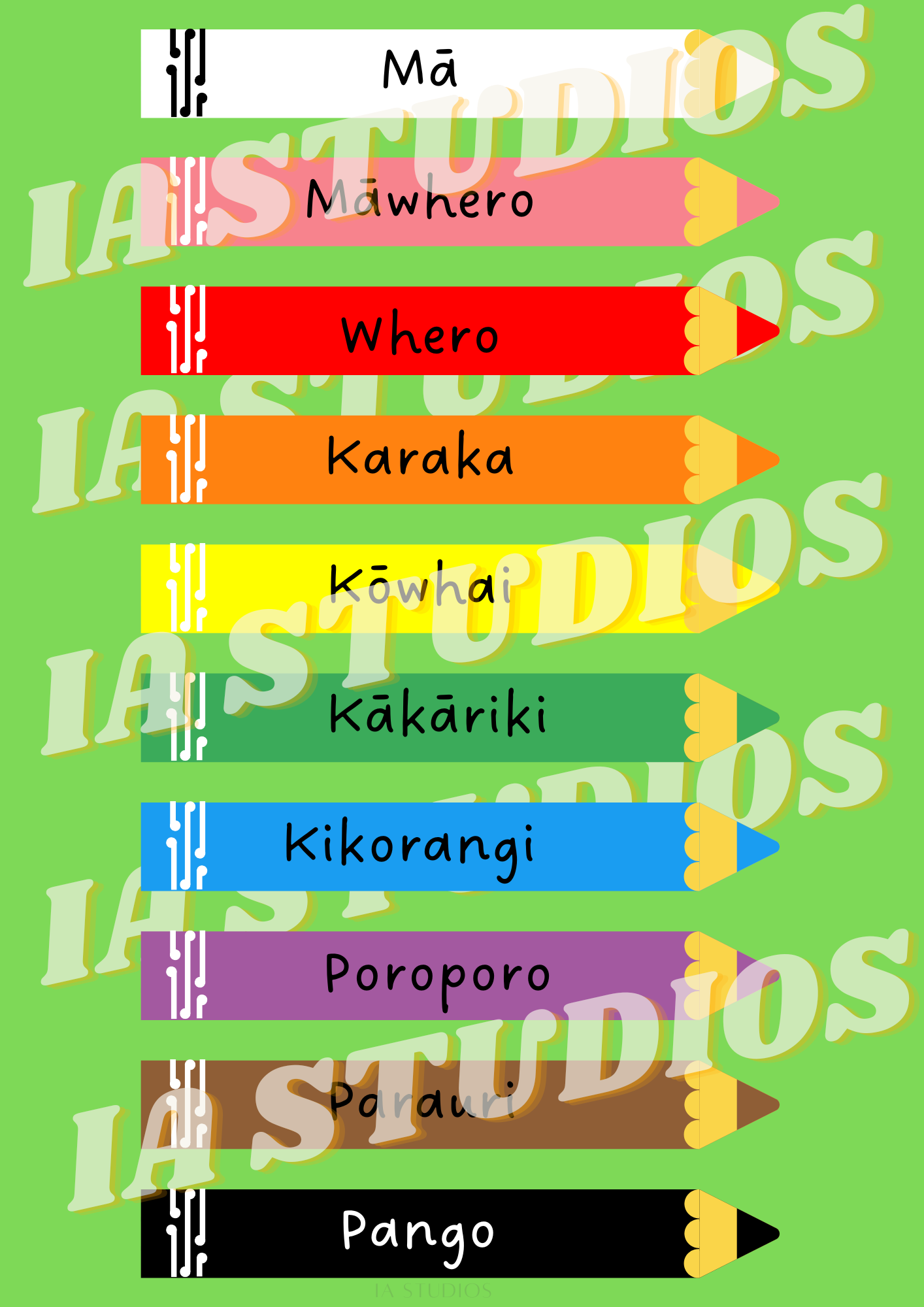 Ngā Tae - Colours in Te Reo Māori - Ia Studios NZ