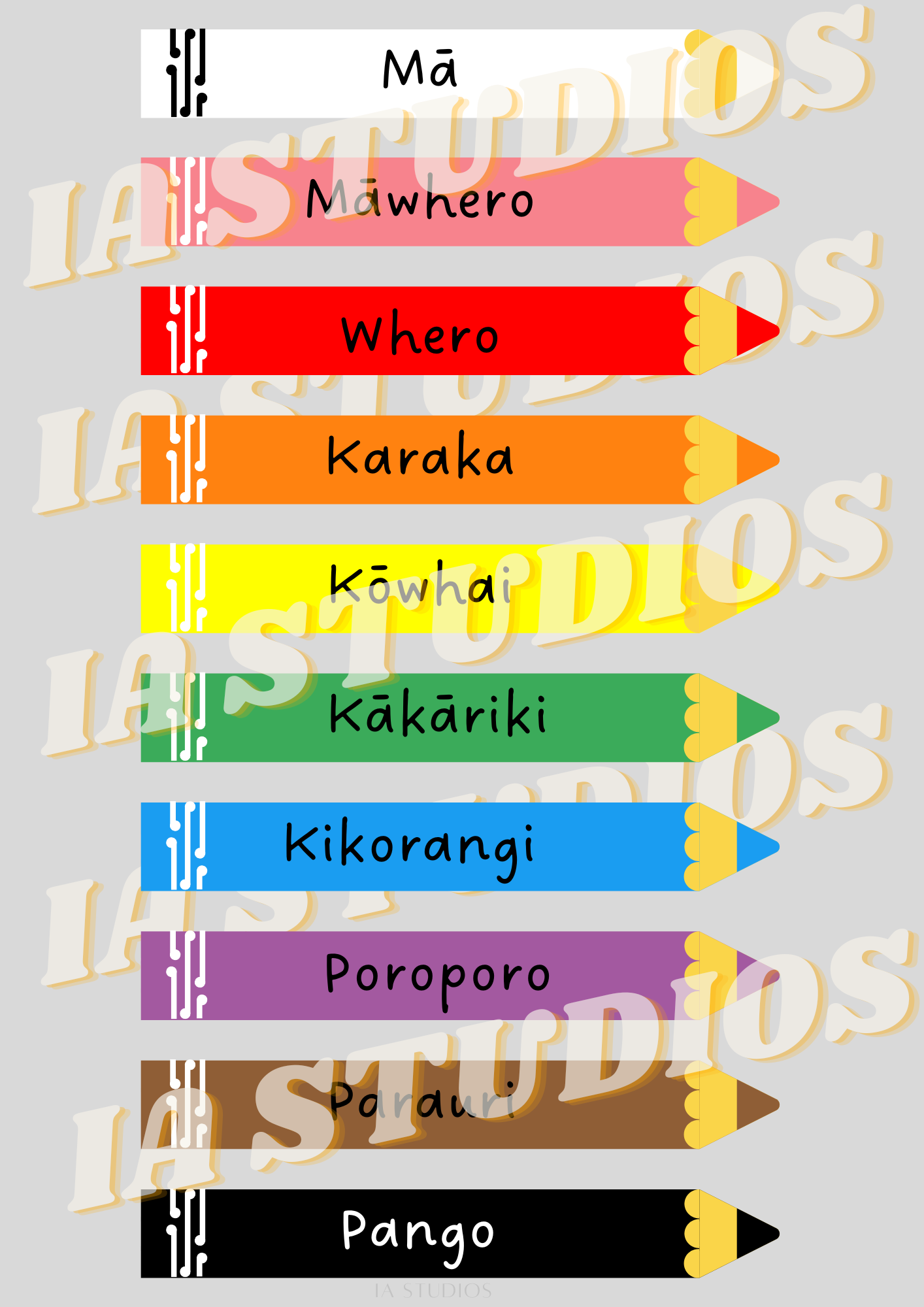 Ngā Tae - Colours in Te Reo Māori - Ia Studios NZ
