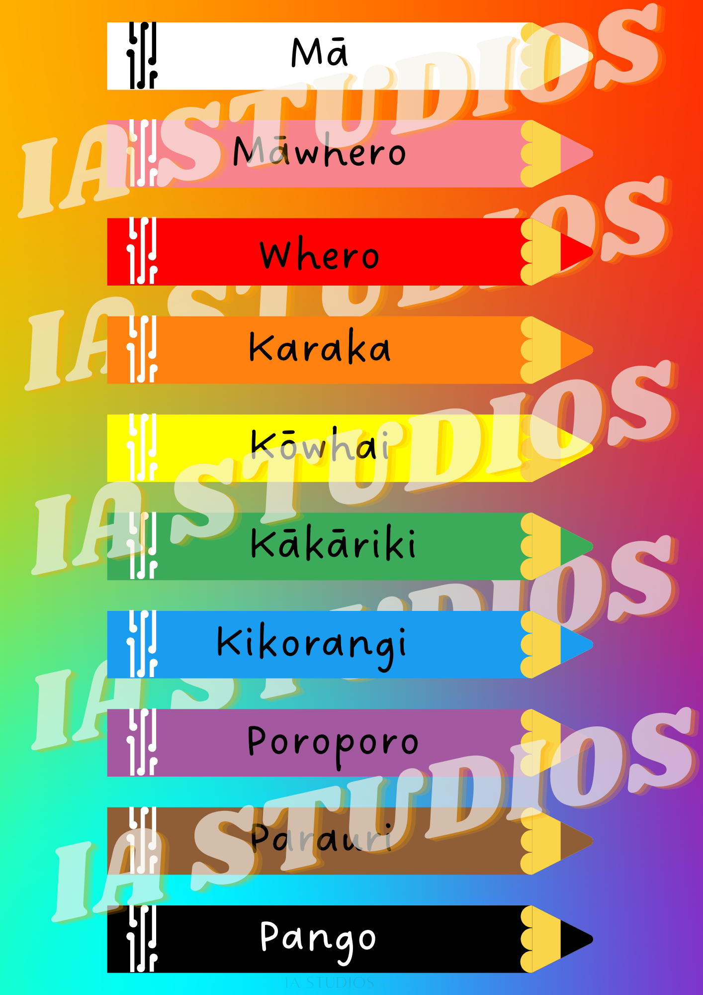 Ngā Tae - Colours in Te Reo Māori - Ia Studios NZ