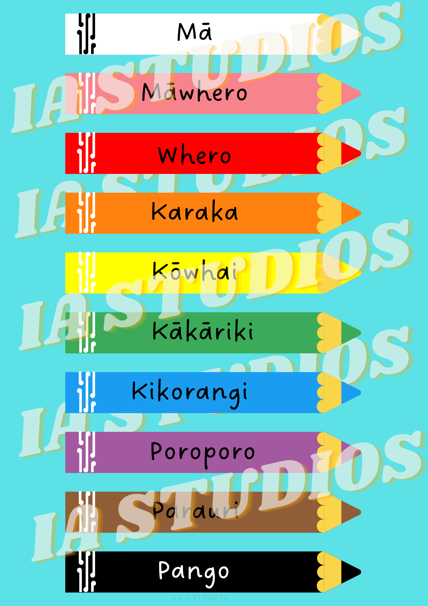 Ngā Tae - Colours in Te Reo Māori - Ia Studios NZ