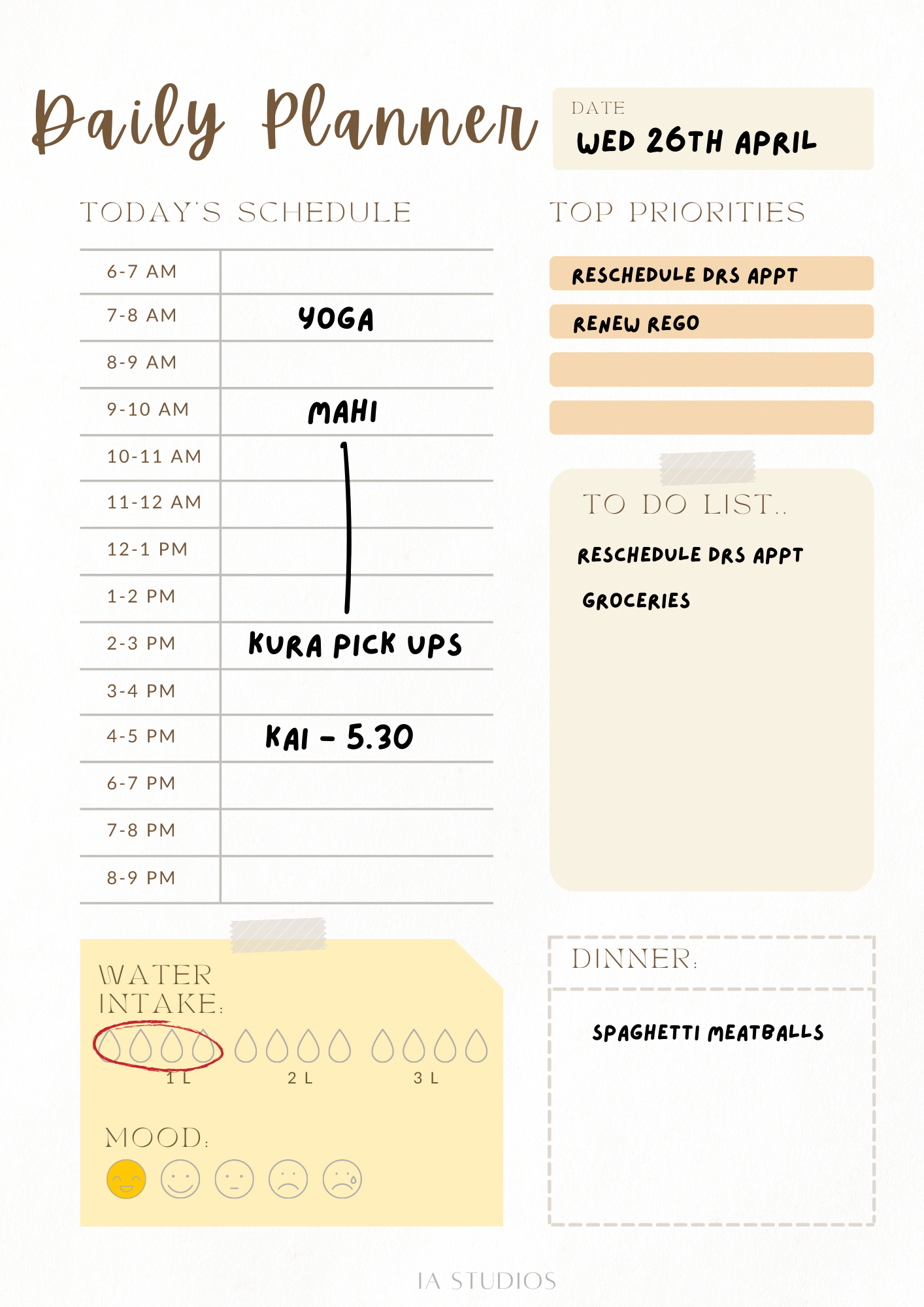Daily planner - Digital Planner - Ia Studios