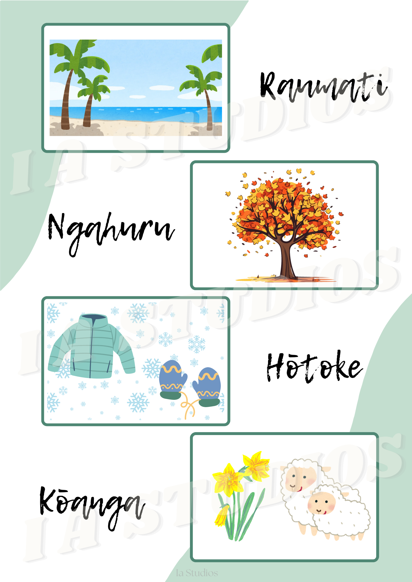 Nga Wa O Te Tau - The Seasons. Maori Educational Prints - Ia Studios