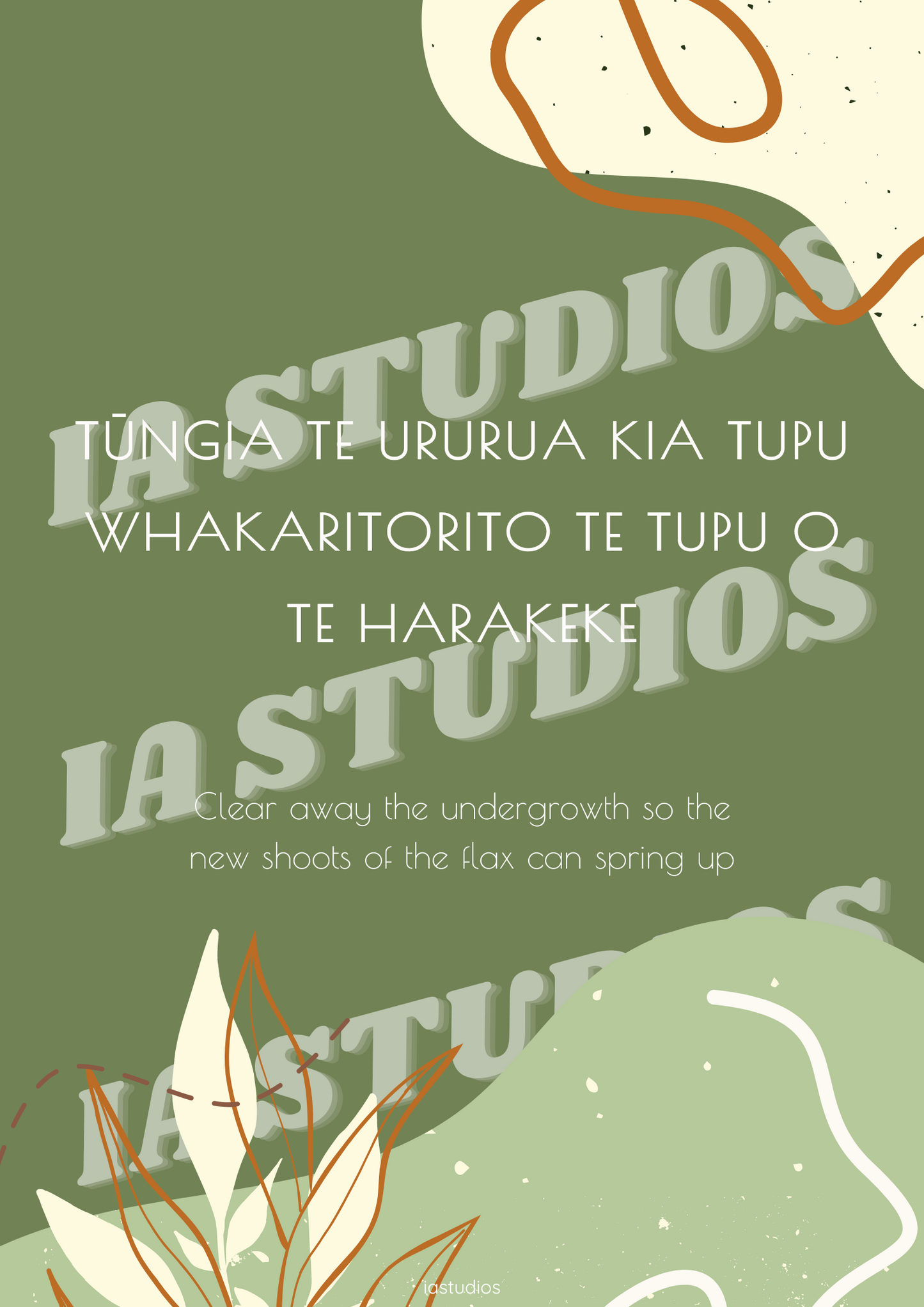 Tūngia te ururua kia tupu whakaritorito te tupu o te harakeke
Clear away the undergrowth so the new shoots of the flax can spring up

Whakatauki Maori Proverb Digital Download Print 